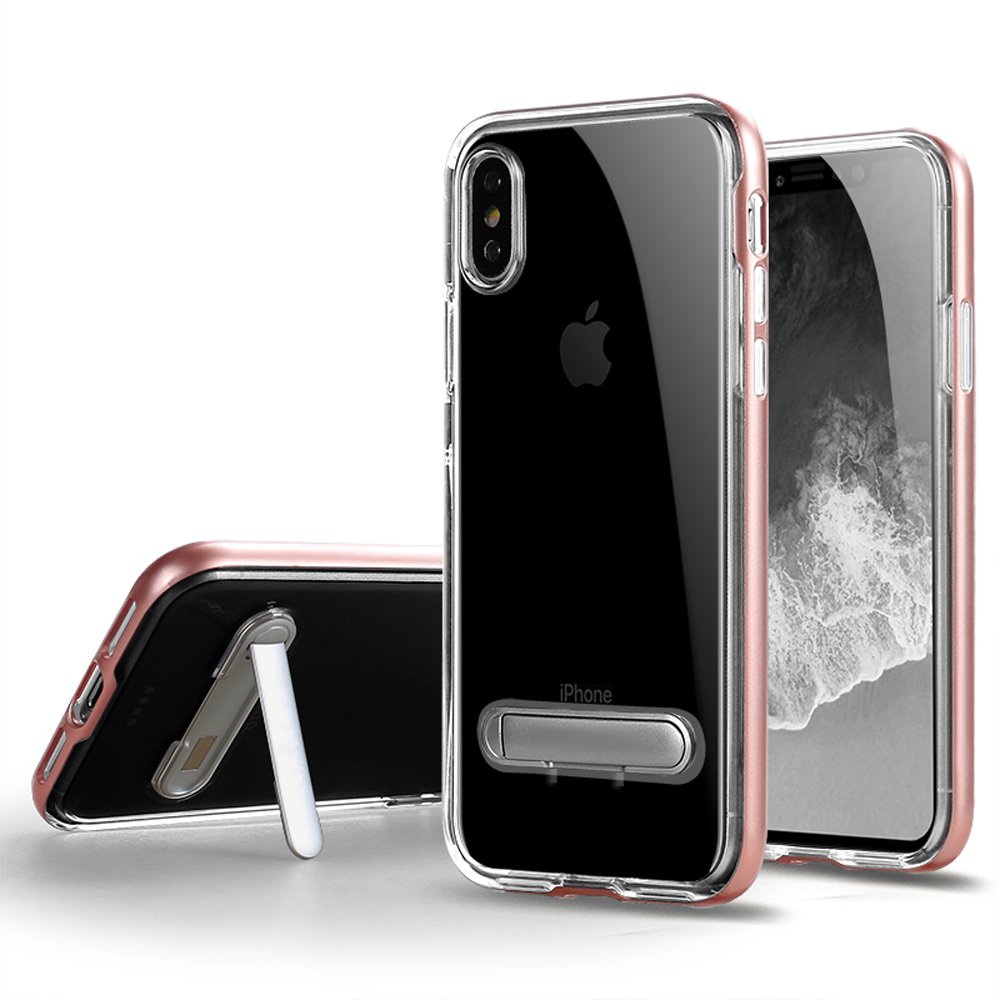 Wholesale iPhone Xs Max Clear Armor Bumper Kickstand Case Rose Gold